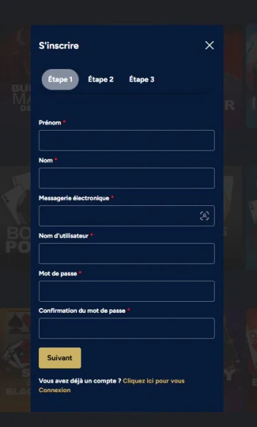 Inscription rapide et création de compte La Riviera Casino