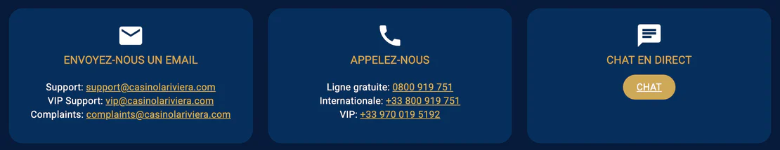 Service client et support en ligne 24/7 La Riviera Casino